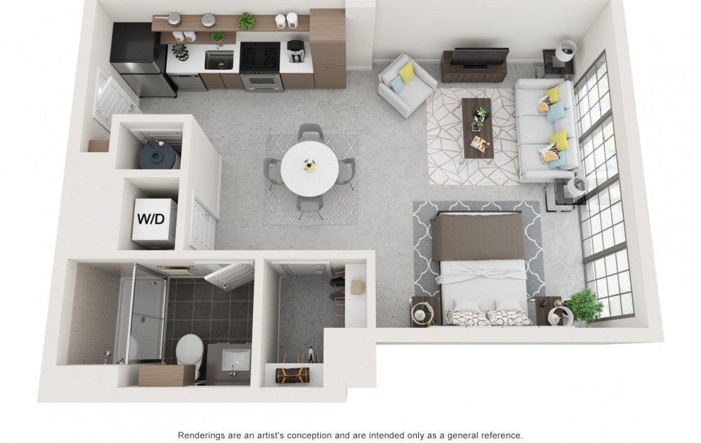 The Winn - Studio floorplan layout with 1 bath and 575 square feet.