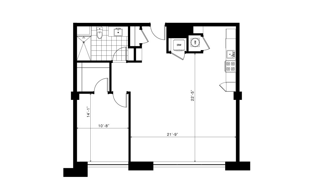 The Lenox - 1 bedroom floorplan layout with 1 bath and 970 square feet.