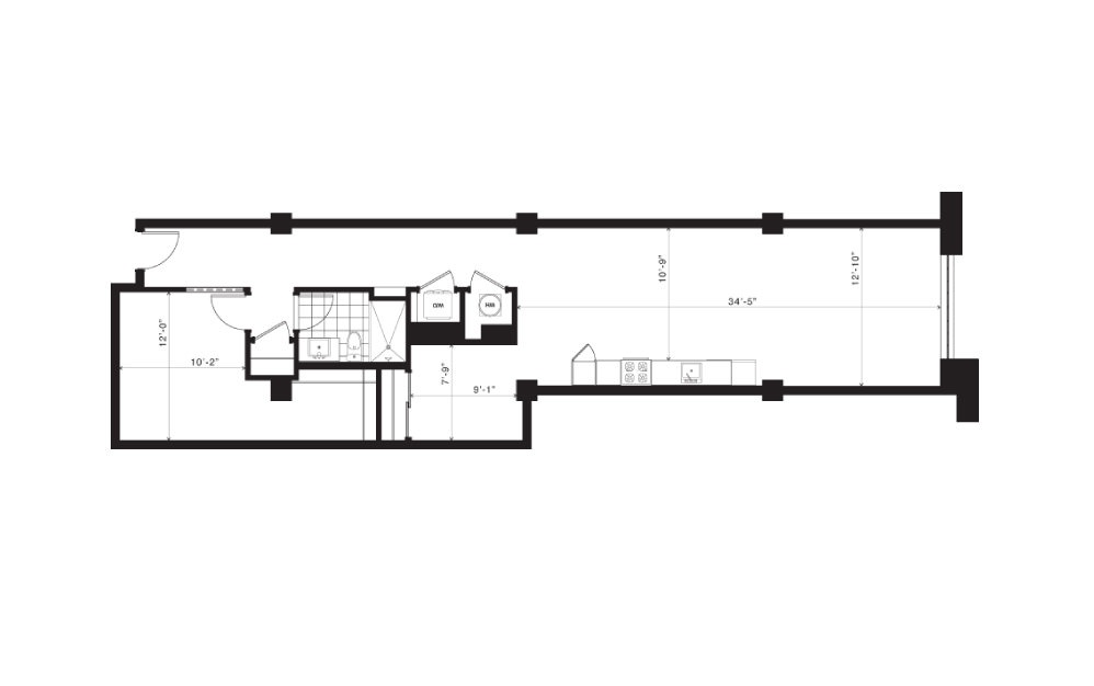 The Glenwood - 1 bedroom floorplan layout with 1 bath and 1060 square feet.