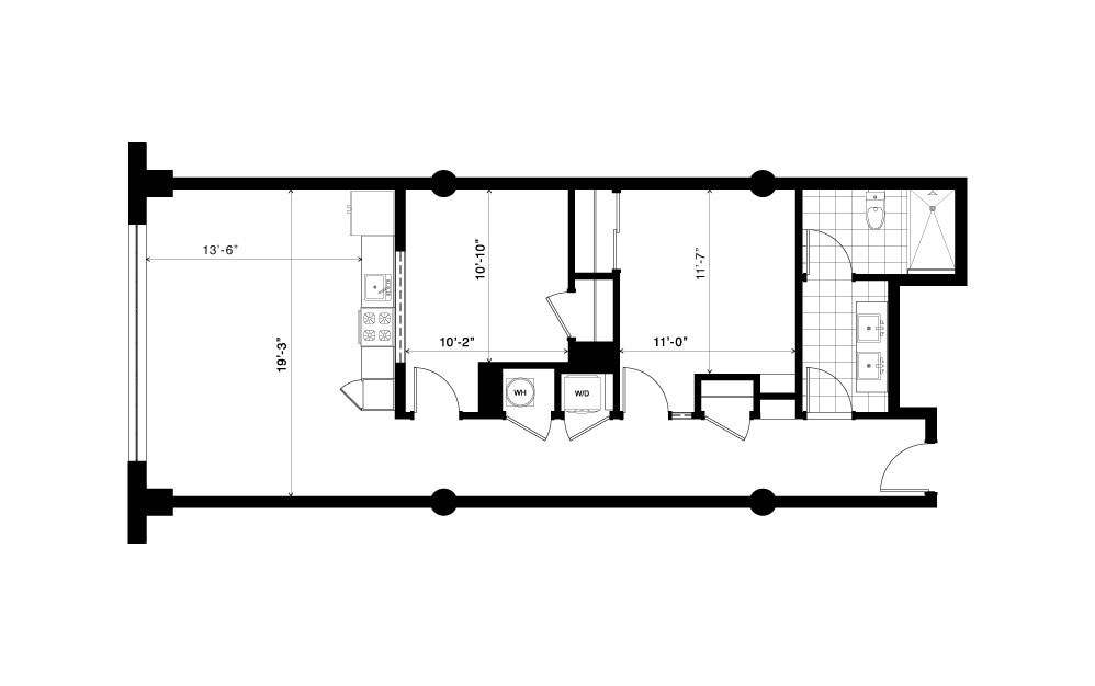 The Gateway - 1 bedroom floorplan layout with 1 bath and 990 square feet.
