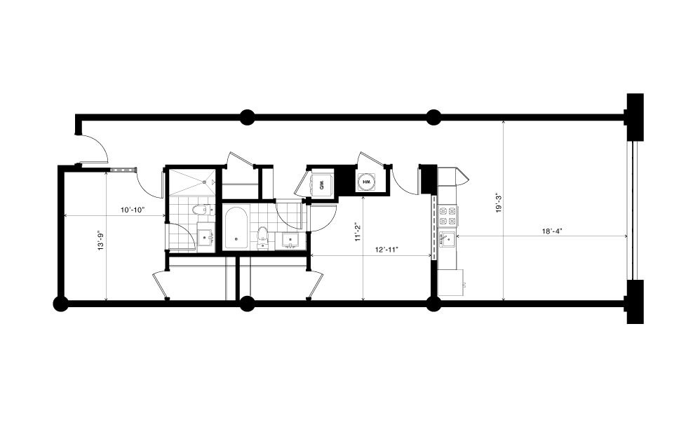 The Spiller - 2 bedroom floorplan layout with 2 baths and 1215 square feet. (2D)